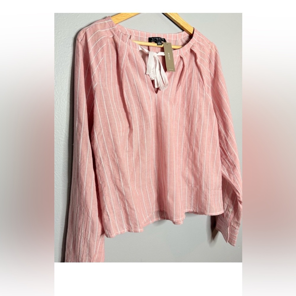 J. Crew Pink and White Striped Tie Neck Top - Small - Picture 3 of 5